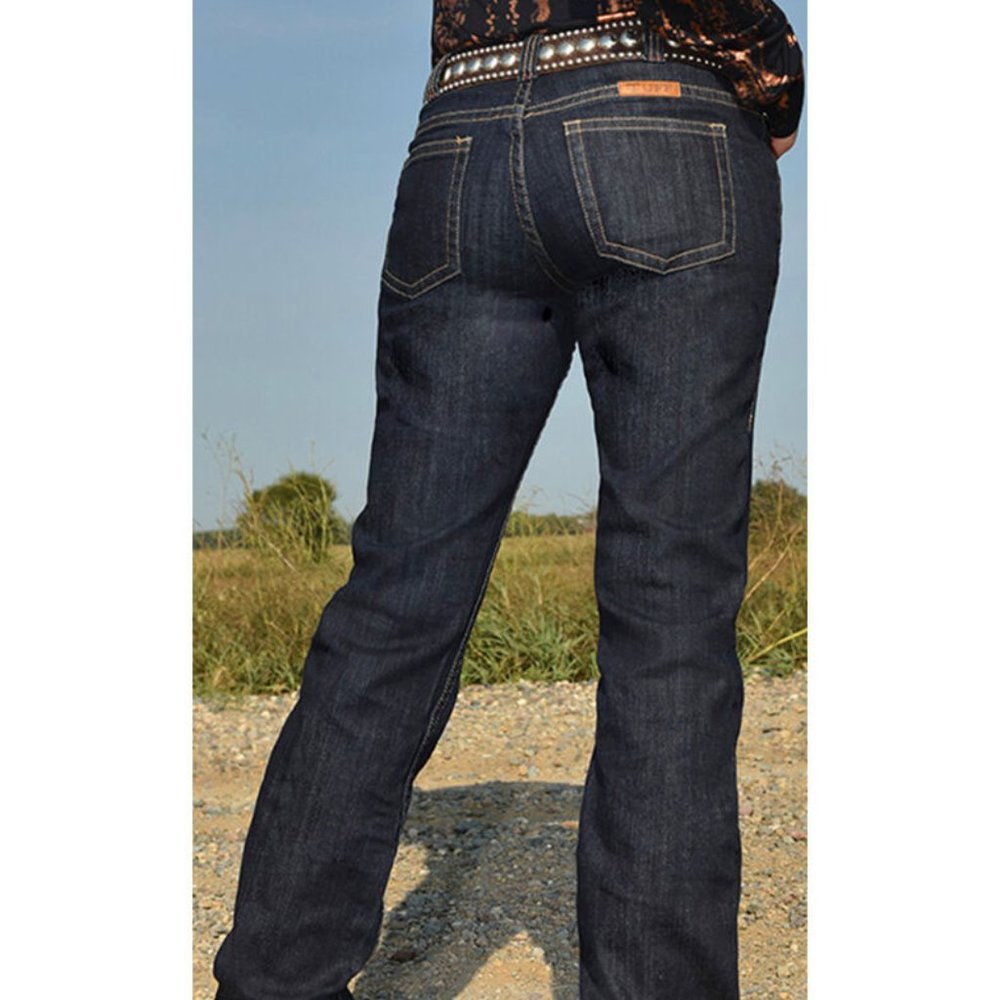 Cowgirl Tuff Women's Dark Wash Boot Cut Jeans - Black/Dark Indigo - Picture 3 of 13